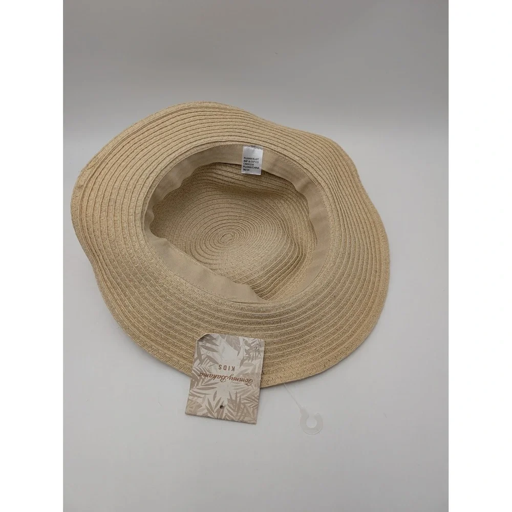 Tommy Bahama Sun Hat Girls OS Tan Lemon Print Bow Wide Brim Straw‎ CM00256